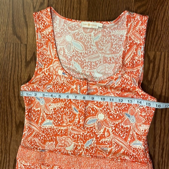 TORY BURCH orange floral stretchy SILK KNIT DRESS. Sleeveless zippered side Med - Picture 14 of 16